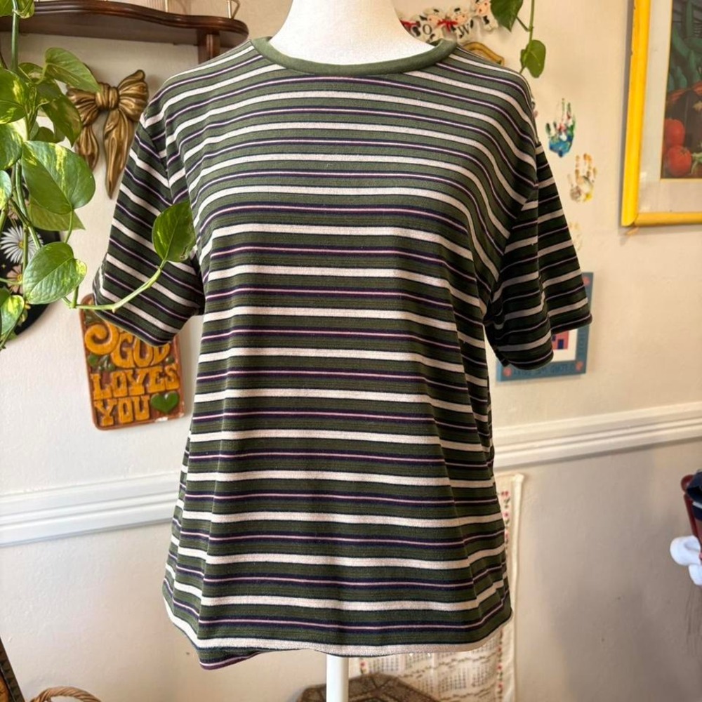Xhilaration y2K Whimsygoth Cropped Velvety Stripped Short Sleeve Shirt Size XL